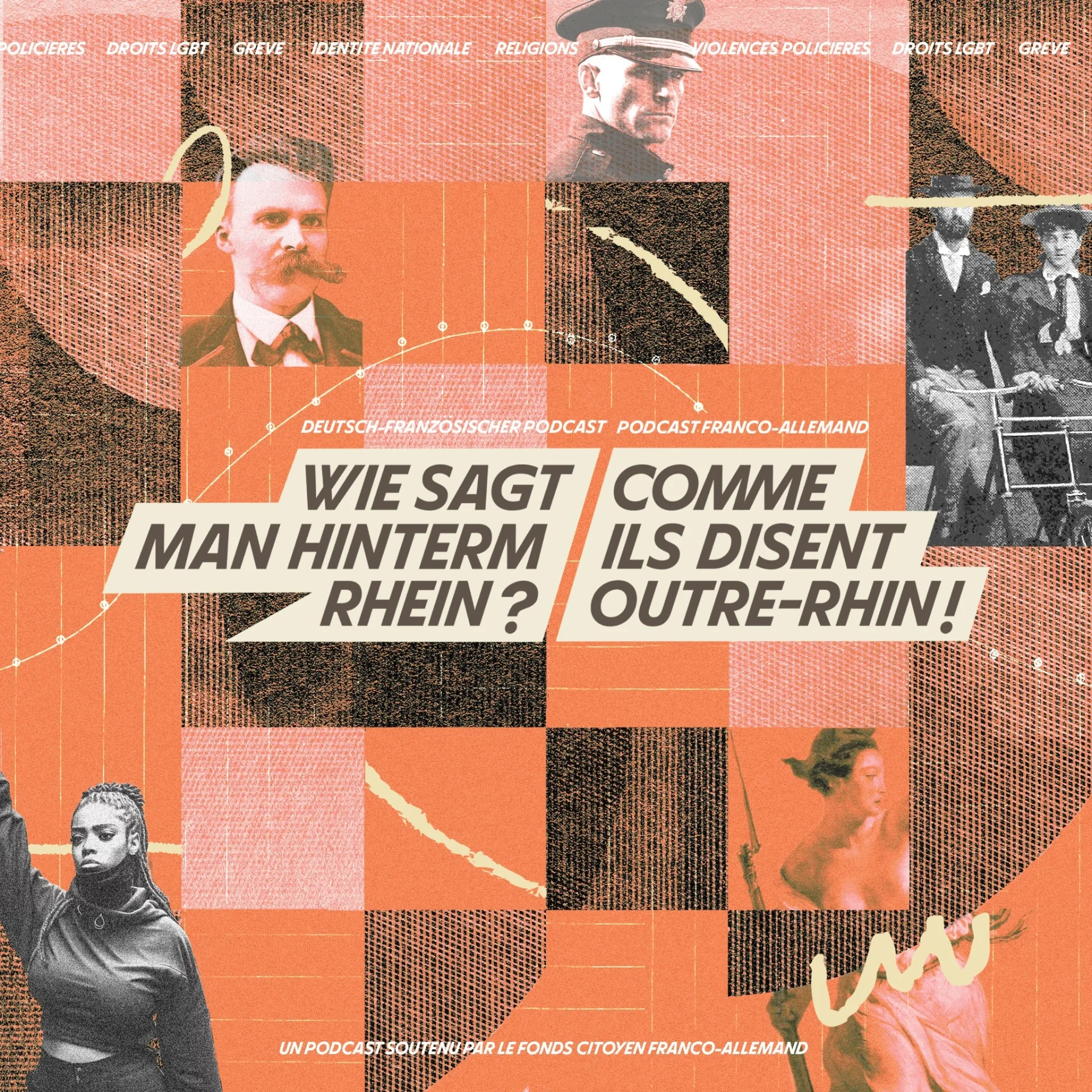 Collage de figures historiques et scènes de manifestation